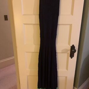 Navy blue and lime green knit dress